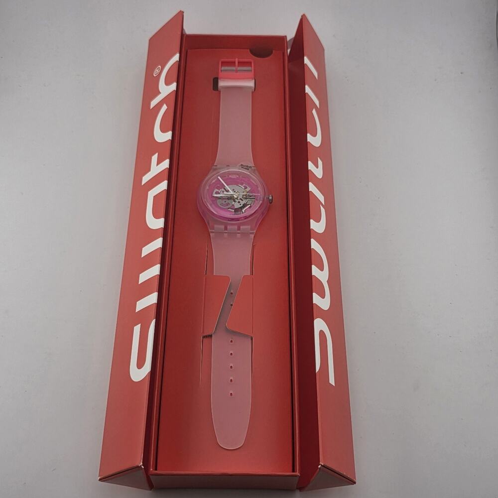 Swatch Pink Transparent Dial Pink Silicone Strap Watch - Picture 2 of 12